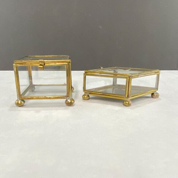 Vintage Leaded Glass Brass Trinket Boxes Lot of 2 - Picture 5 of 12